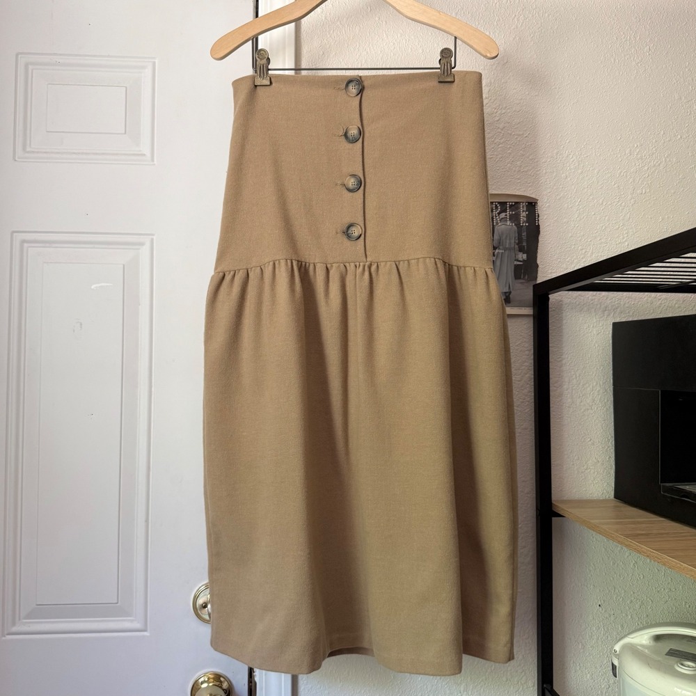 RITA ROW tan camel beige wool knit shell button mini dress midi maxi skirt